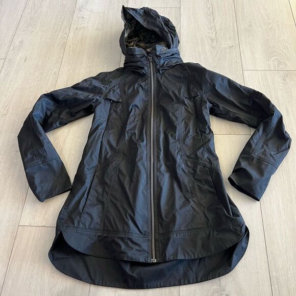 Lululemon Black Camo Print Lined Parka Jacket Full Zip Women's Size 4 - Picture 1 of 8